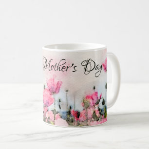 Lycklig Mors dag Rosa Blommigt Vattenfärg Kaffemugg
