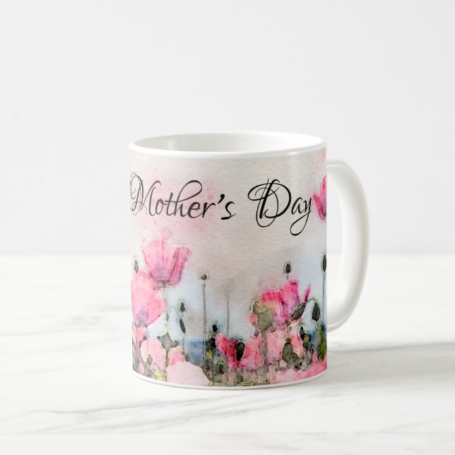 Lycklig Mors dag Rosa Blommigt Vattenfärg Kaffemugg (Framsida höger)