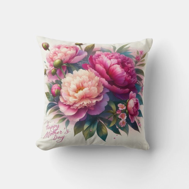 Lycklig Mors dag Rosa Peony Dekorativ kudde (Framsida)