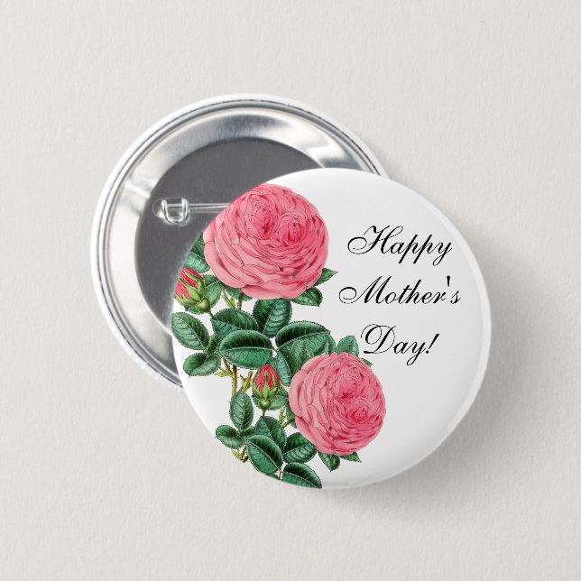 Lycklig Mors dag Rosa ros Knapp (Framsida & baksida)
