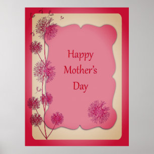 Lycklig Mors dag Rosa Trim och Dandelion Seeds Poster