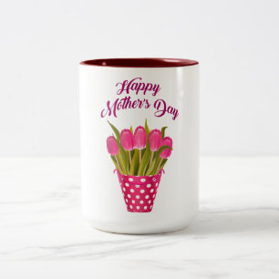 Lycklig Mors dag Rosa Tulips Två-Tonad Mugg
