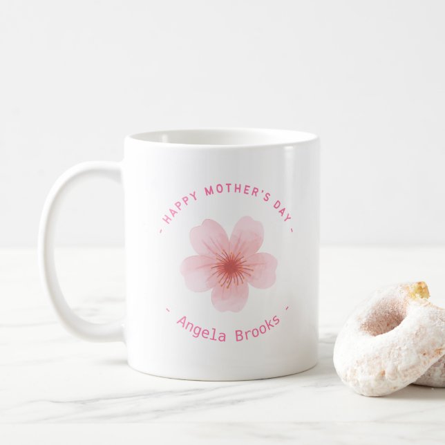 Lycklig Mors dag rosa, vit blomma Kaffemugg (Med munk)