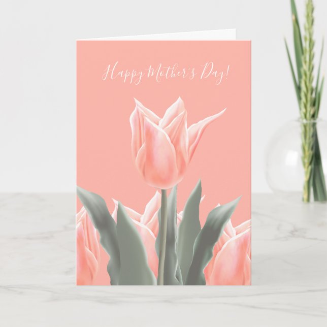 Lycklig Mors dag! Snyggt Peach Tulips Flowers Inbjudan (Framsida)