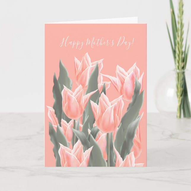 Lycklig Mors dag! Snyggt Peach Tulips Flowers Inbjudan (Framsida)
