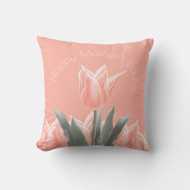 Lycklig Mors dag! Snyggt Peach Tulips Flowers Kudde (Framsida)
