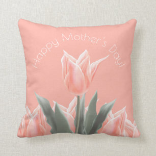 Lycklig Mors dag! Snyggt Peach Tulips Flowers Kudde