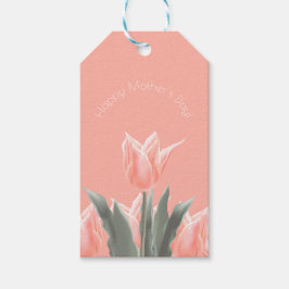 Lycklig Mors dag! Snyggt Peach Tulips Flowers Presentetikett