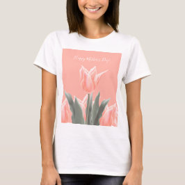 Lycklig Mors dag! Snyggt Peach Tulips Flowers T Shirt