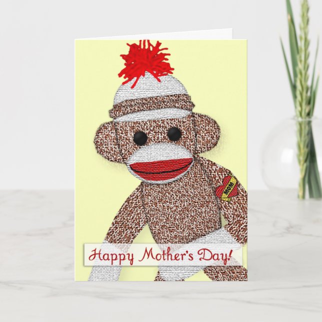 "Lycklig Mors dag!" sock monkey Tattokort Helgkort (Front)