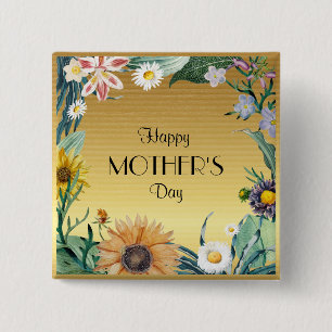 Lycklig Mors dag, söt blommigt design, Button Knapp