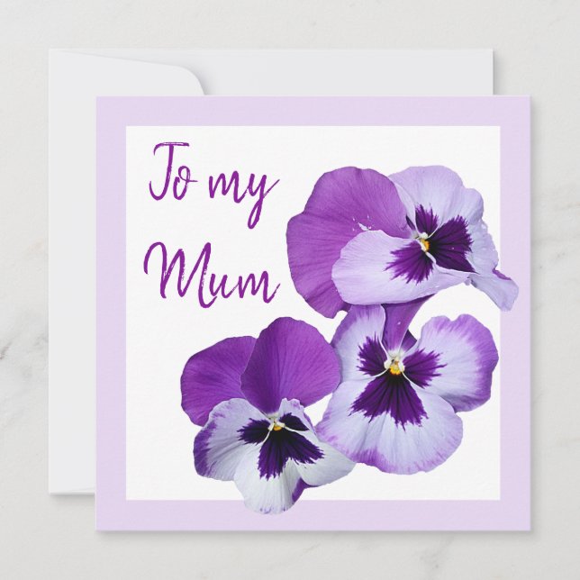 Lycklig Mors dag söt lila Pansy blommigt Kort (Framsida)