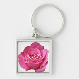 Lycklig mors dag söt rosa ros blommigt snyggt fyrkantig silverfärgad nyckelring