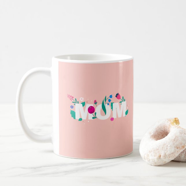 Lycklig Mors dag Vibrant Rosa och Grönt Kaffemugg (Med munk)