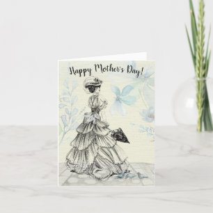 Lycklig Mors dag Victorian Woman Parasol Birds Helgkort