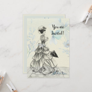 Lycklig Mors dag Victorian Woman Parasol Birds Inbjudningar