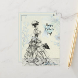 Lycklig Mors dag Victorian Woman Parasol Birds Vykort