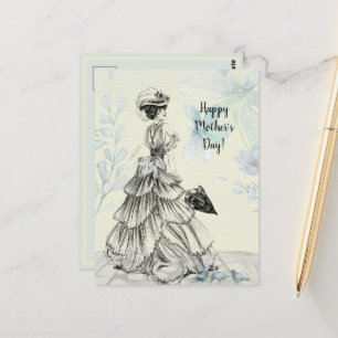 Lycklig Mors dag Victorian Woman Parasol Birds Vykort