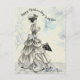 Lycklig Mors dag Victorian Woman Parasol Birds Vykort