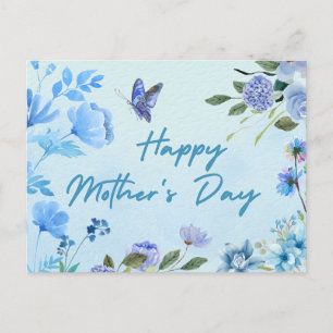 Lycklig Mors dag Watercolor Blåa blommor Helg Vykort