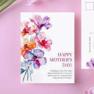 Lycklig Mors dag Watercolor Blommigt Rosa Best Mam Helg Vykort