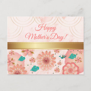 Lycklig Mors dag Watercolor Rosa Flowers Vykort