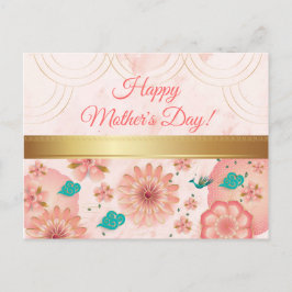 Lycklig Mors dag Watercolor Rosa Flowers Vykort