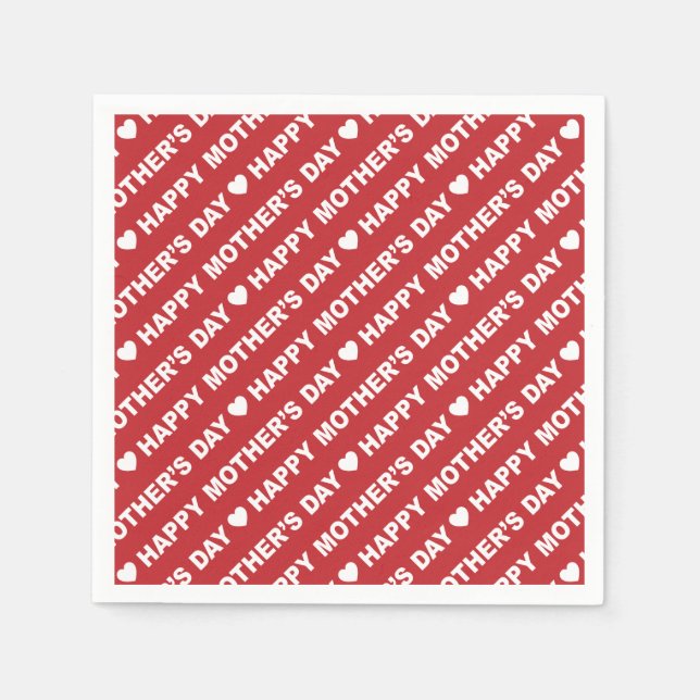 Lycklig Mors dag White på Mörk Red Pappersservett (Framsidan)