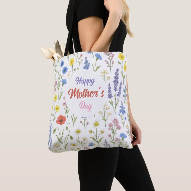 Lycklig Mors dag Wildblommans Tote Bag Tygkasse (Närbild)
