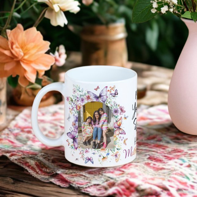 Lycklig Mors dag Wildblommor Butterflies Photo Kaffemugg (Skapare uppladdad)