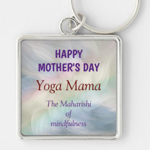 Lycklig Mors dag Yoga Mamma-kort Fyrkantig Silverfärgad Nyckelring