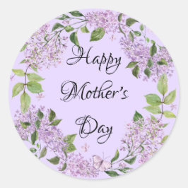 "Lycklig Mor's Day" Lilac Flowers Sticker Runt Klistermärke