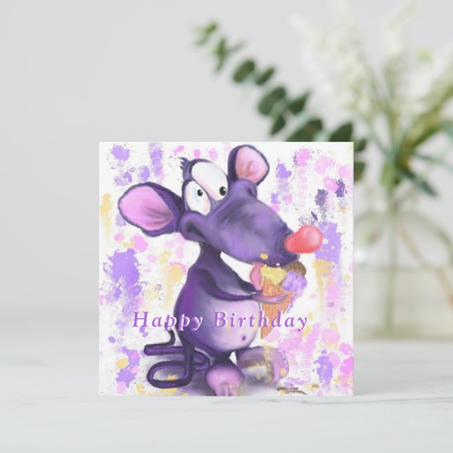 Lycklig Mouse Eat Ice Cream - lustigt födelsedagsk (Stående Fram)