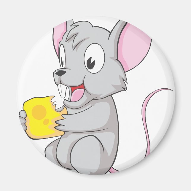 Lycklig Mouse Eating Cheese Magnet (Framsidan)