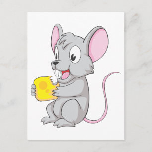 Lycklig Mouse Eating Cheese Vykort