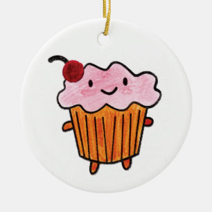 Lycklig muffin julgransprydnad keramik