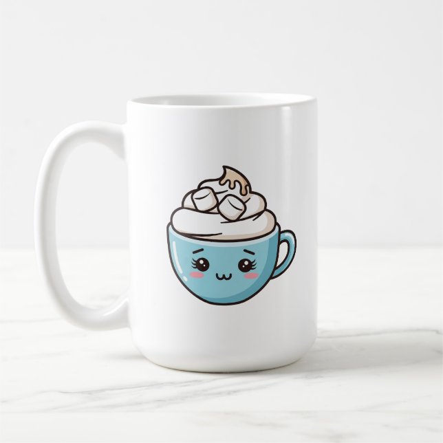 "Lycklig Mugg" Cute Chibi Drink Sticker/Pin Kaffemugg (Vänster)