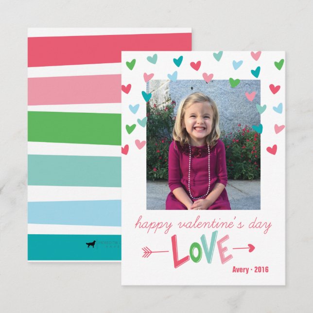 Lycklig Multi-Färgad Hearts Valentines fotokort Inbjudningar (Fram/baksida)