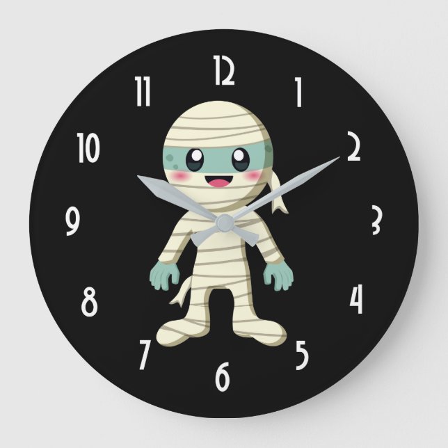  Lycklig Mummy Cute Halloween Monster Teckning Stor Klocka (Framsida)
