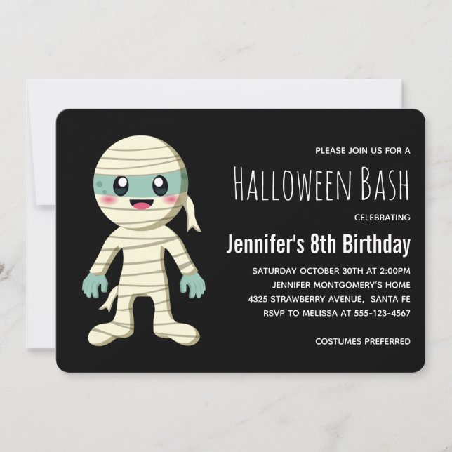 Lycklig Mummy Halloween Monster Birthday Inbjudningar (Framsida)