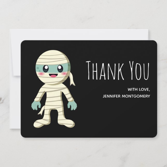 Lycklig Mummy Halloween Monster Teckning Tack Kort (Framsida)