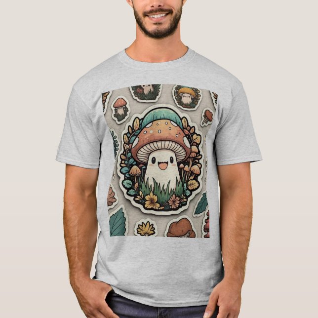 lycklig Mushroom Friends T Shirt (Framsida)