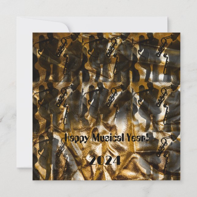 Lycklig musikår 2024 - jazzmen mönster inbjudningar (Framsida)
