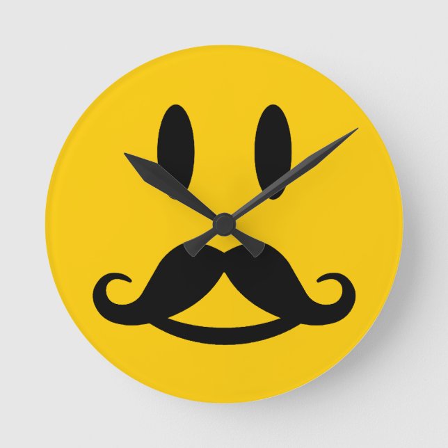 Lycklig Mustache-väggklocka Rund Klocka (Framsida)
