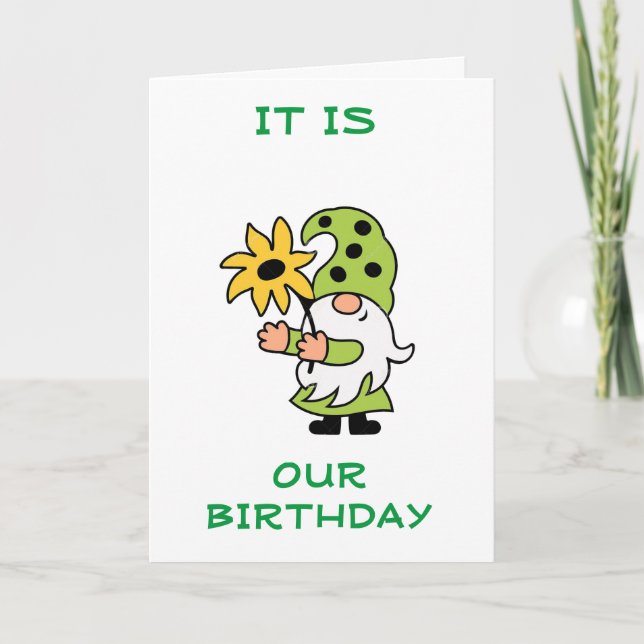 LYCKLIG "MUTUAL BIRTHDAY" FRÅN COOLA GNOME-KORT KORT (Framsida)