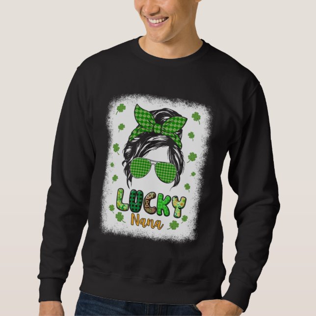 Lycklig Nana Rufsigt Upphostad St. Patricks Dag fö Lång Ärmad Tröja (Framsida)
