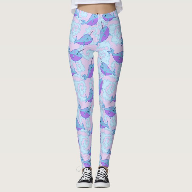 Lycklig Narwhal mönsterdamasker Leggings (Framsida)