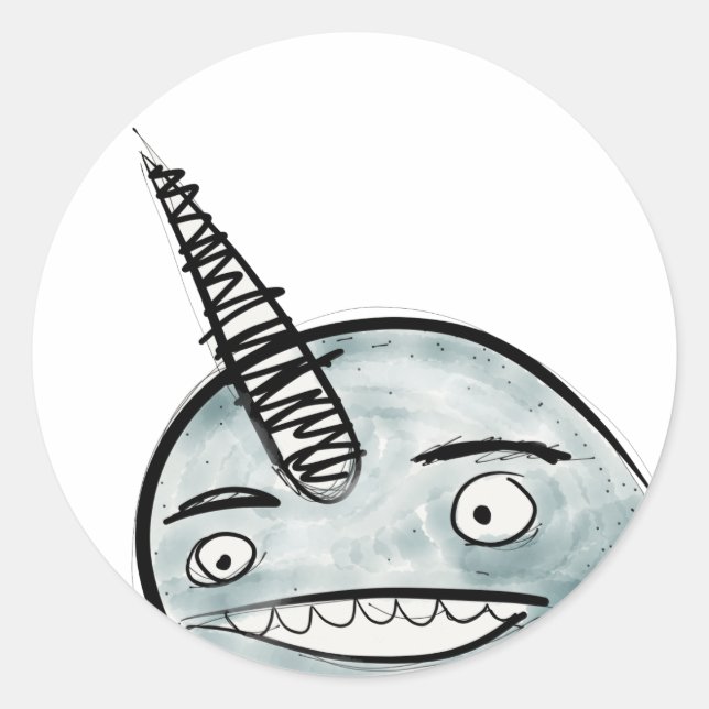 Lycklig narwhal Stickers Runt Klistermärke (Framsida)