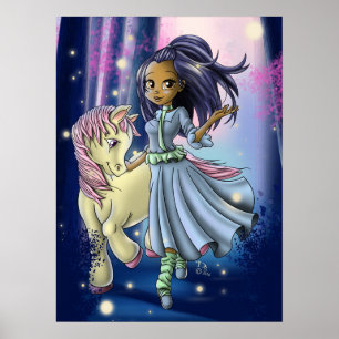 Lycklig Native American Girl and Pony Poster