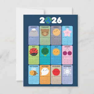 Lycklig Nature Kawaii 2026 Calendar Vykort